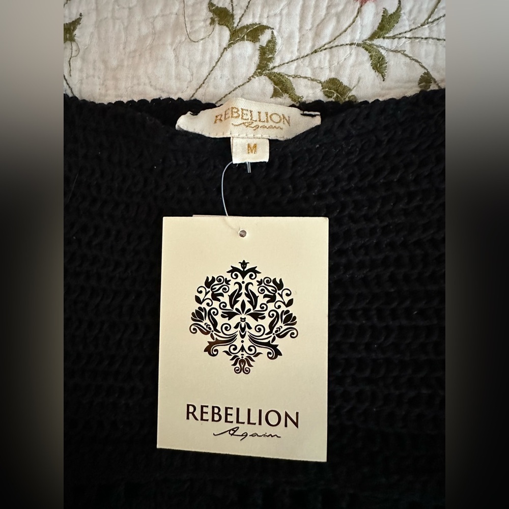 🖤 Rebellion Crochet Knit Tank Top NWT Boho Festival Beach Black Size M Summer. - Picture 8 of 10